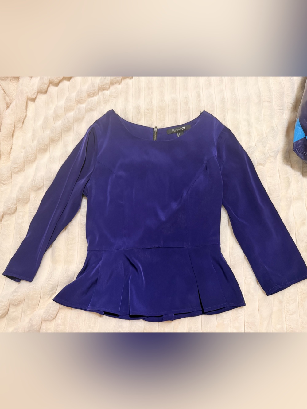 Forever 21 Royal Purple Peplum Long-Sleeve Top